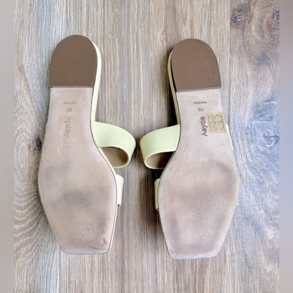 Aeyde Two Strap Sandals Lemon Yellow EU 39 / US 8 Leather Minimalist Slides - Picture 6 of 6